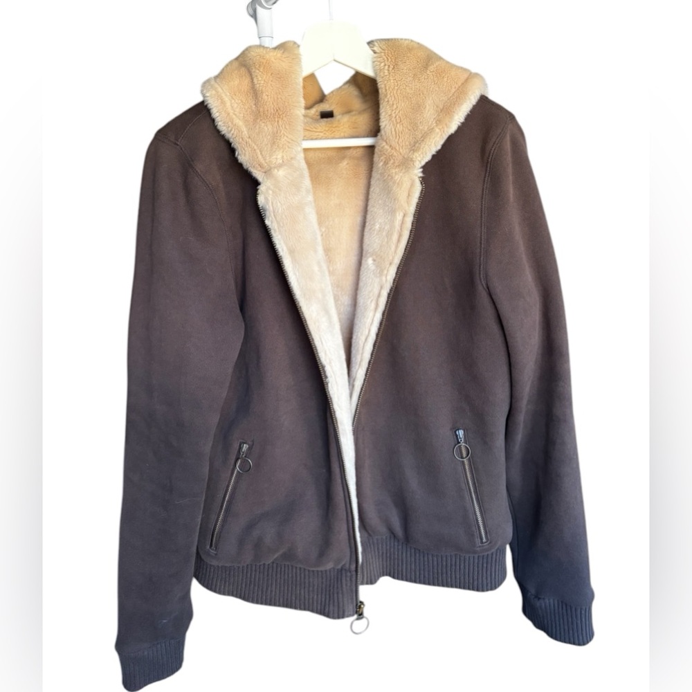 Vintage cache 90s hooded sweatshirt brown zip up fur jacket